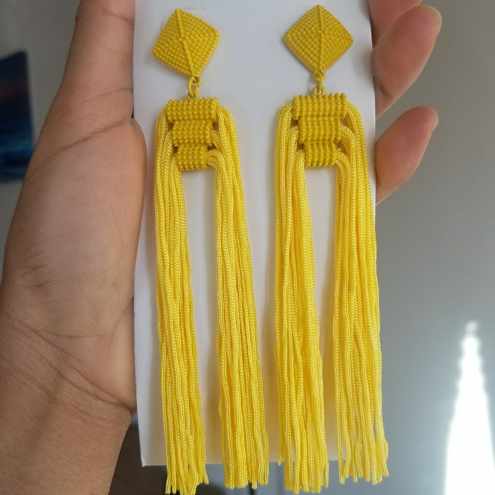 Yellow long tassel earrings